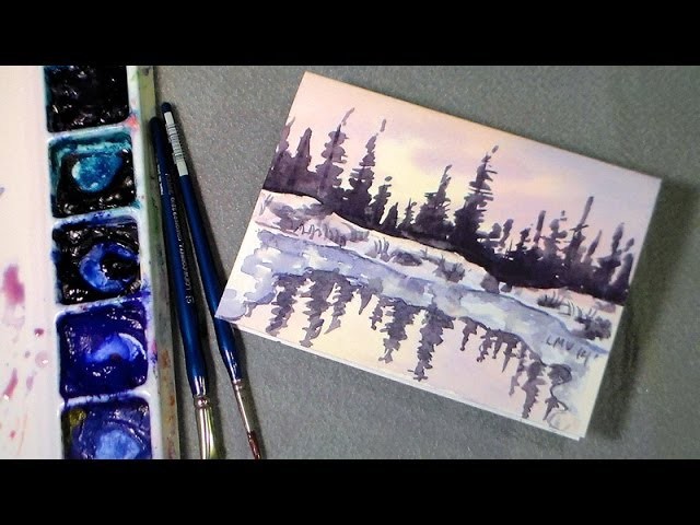 Winter pond watercolor tutorial