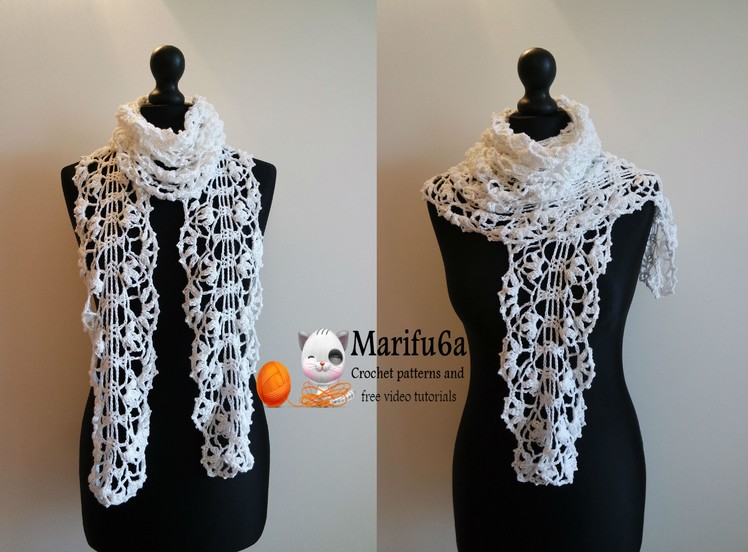 How to crochet white lace scarf free pattern tutorial