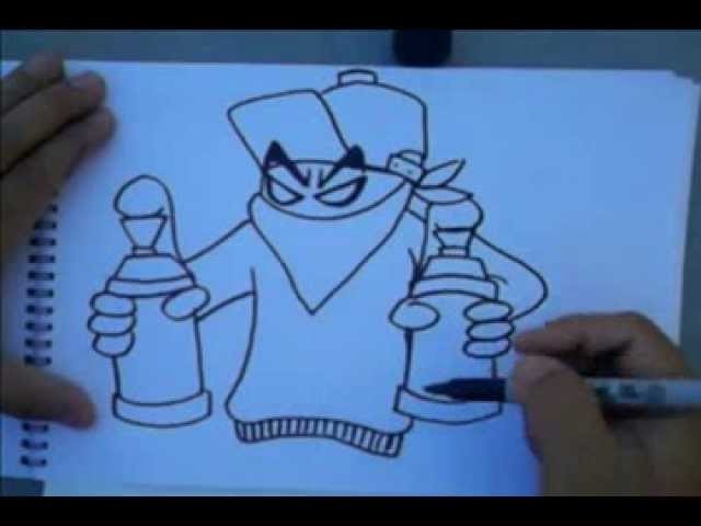 How to Draw graffiti character holding spraycans by Wizard