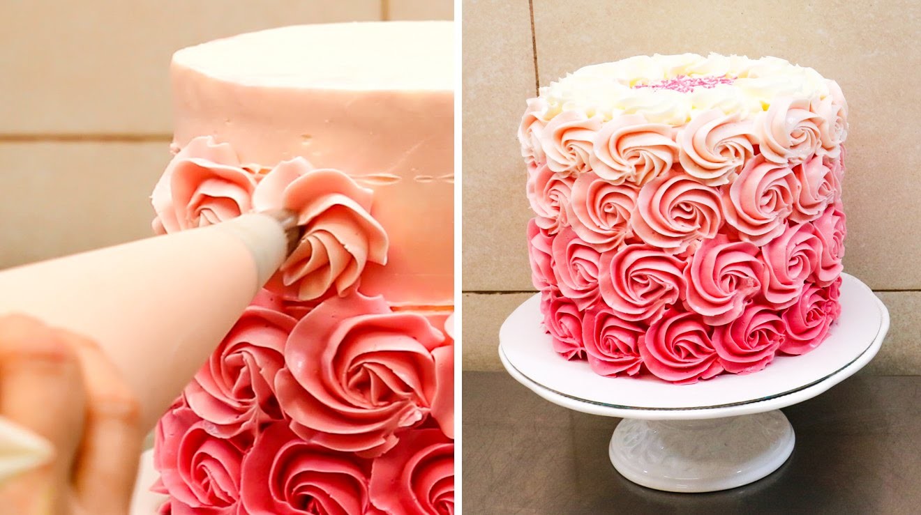 Сделать розовый торт. Украшение торта розочками. Украшение торта розами. Украшение торта розочками из крема. Торт с розочками из крема.