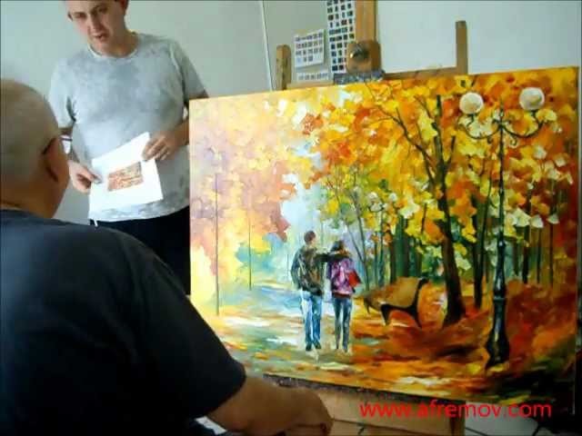 Artist Leonid Afremov painting a new piece by palette knife, October 26th