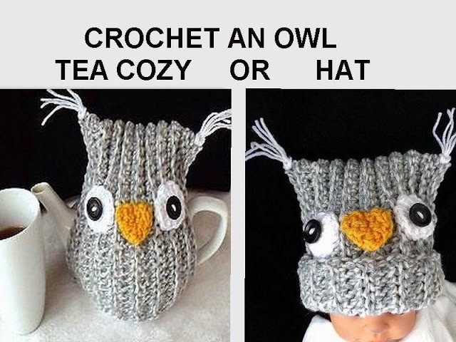 CROCHET pattern,  OWL TEA COZY, or Owl Hat, use any yarn, any hook.