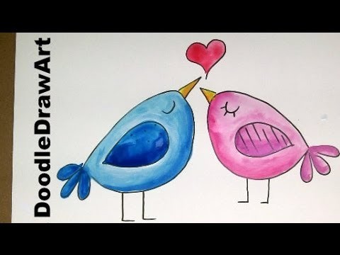Drawing: How To Draw a Bird - Love Birds - step by step easy cartoon drawing tutorial for kids