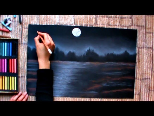 How to draw a night winterscape with pastels, speed drawing by Thundy