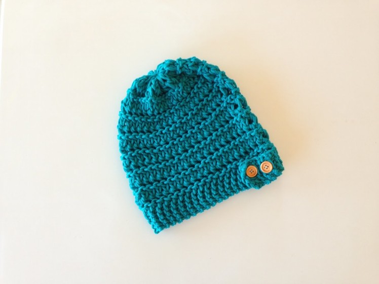 How to Loom Knit a Lace Slouchy Beanie Hat with a Button Band (DIY Tutorial)
