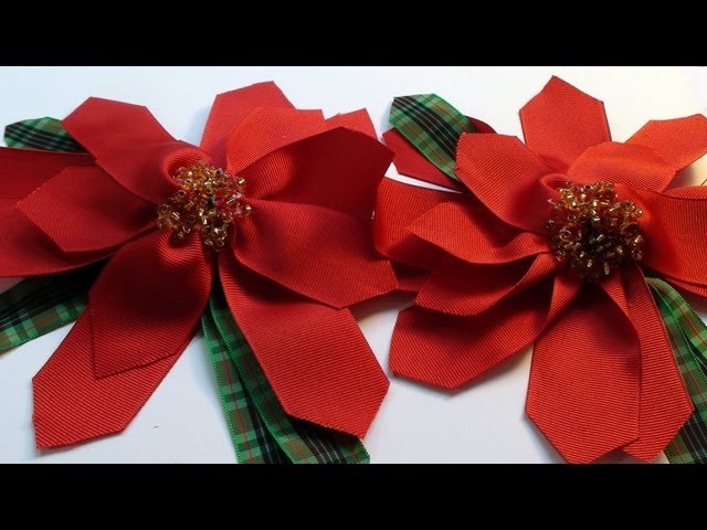 How To Make a Christmas Poinsettia Ribbon Flower