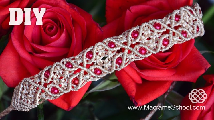 Macrame Bracelet with Floral Motif and Beads