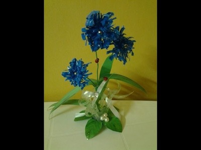 Best Out Of Waste Plastic transformed to Cute Curly Blue flower Showpiece