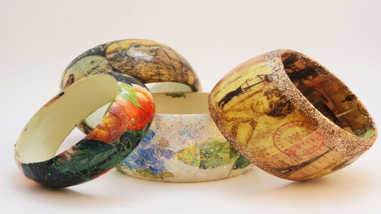 DIY Decoupaged Wooden Bangle Bracelets