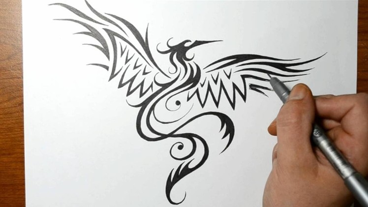 How to Draw a Phoenix Bird - Tribal Tattoo Design Style