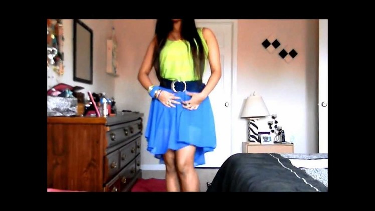 DIY high low skirt & neon top. 
