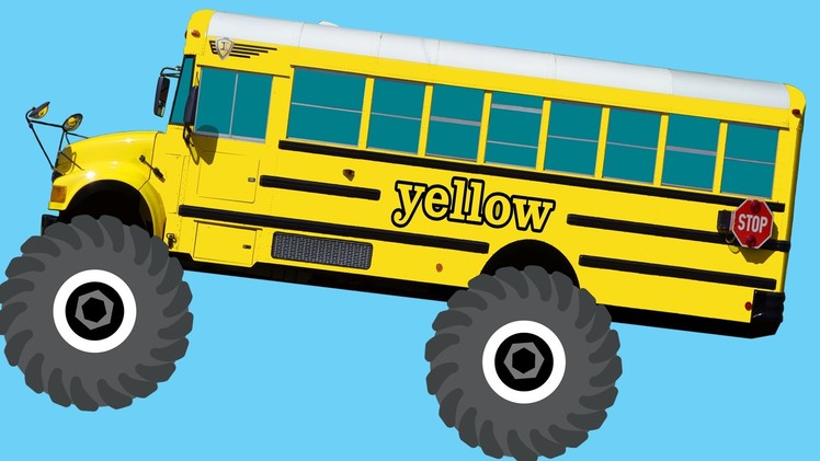 Monster Truck School Buses Teaching Colors & Crushing Words - Learning Basic Colours Video for Kids