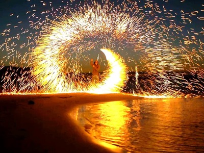 Steel Wool Fireworks on the Beach