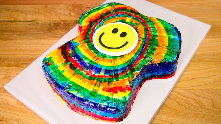 T-Shirt Shaped Rainbow Tie-Dye Cake from Cookies Cupcakes and Cardio