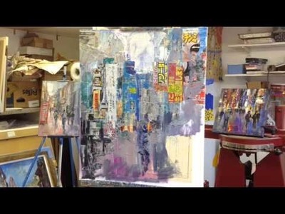 Painting Demonstration Mixed Media Collage "Tokyo Street Scene"