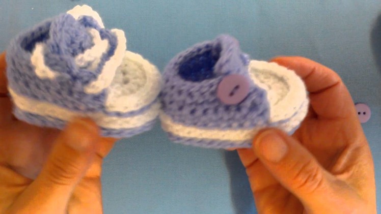 How to crochet my easy petite converse style slippers part 5 laces and buttons