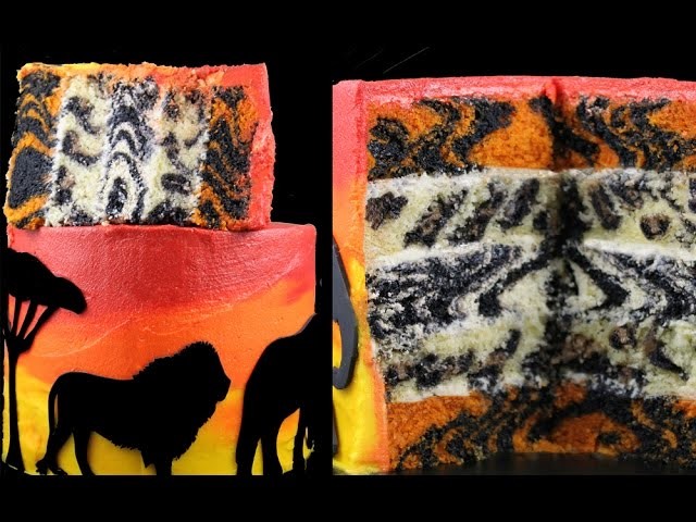 LION KING CAKE - Safari Animal Print Layers Baked INSIDE this Surprise Cake