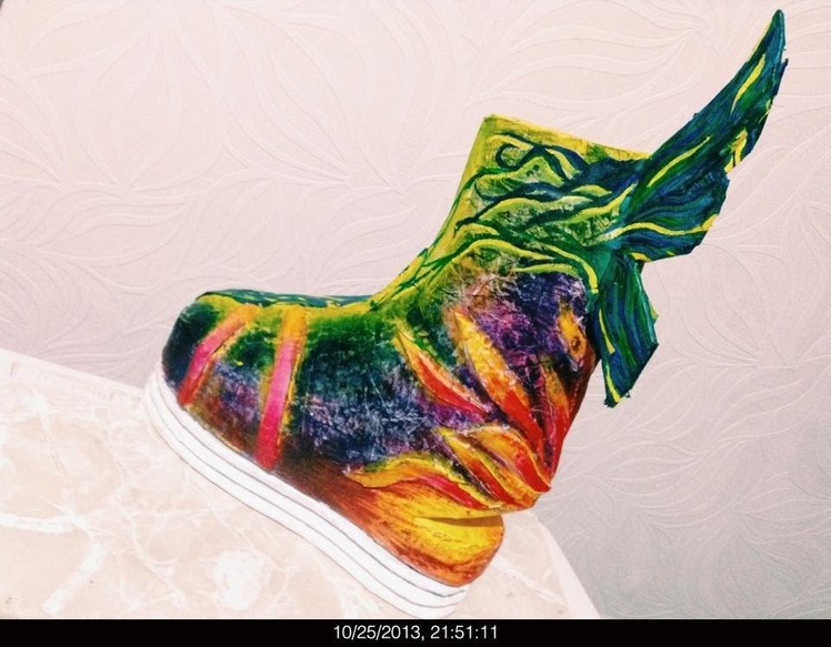 Paper Mache: Winged Rainbow Shoe