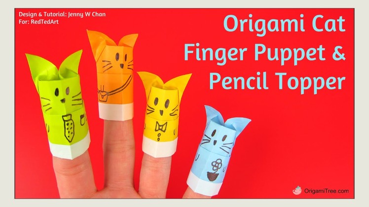 Back to School Craft - Origami Cat Pencil Topper - Origami Finger Puppet  - Cat Paper Crafts