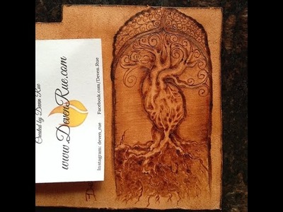 Pyrography on Leather Heart Tree Cellphone Wallet