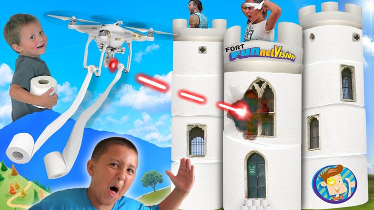 Toilet Paper Fort Attacked by DRONE!  (2-Story FUNnel Vision Challenge Mess)