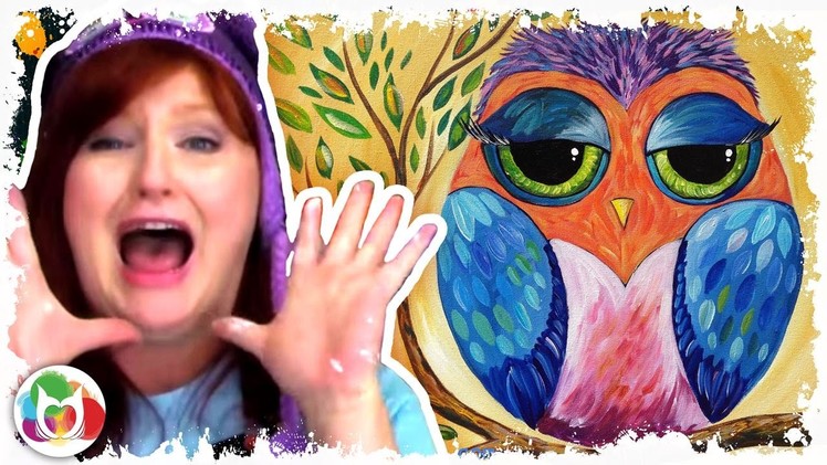 Colorful Owl painting lesson for beginners a fun online easy how to tutorial Hart Party