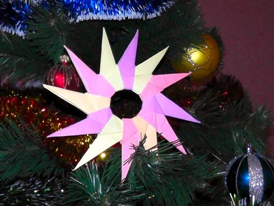 Origami Christmas tree toy (Sun, Flower, Star, Shuriken) out of paper