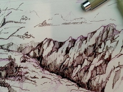 Pen and Ink Drawing Tutorials | How to draw a mountain landscape