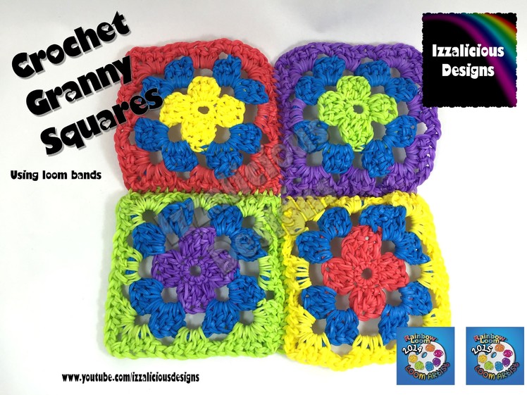 Rainbow Loom Crochet Granny Square using loom bands