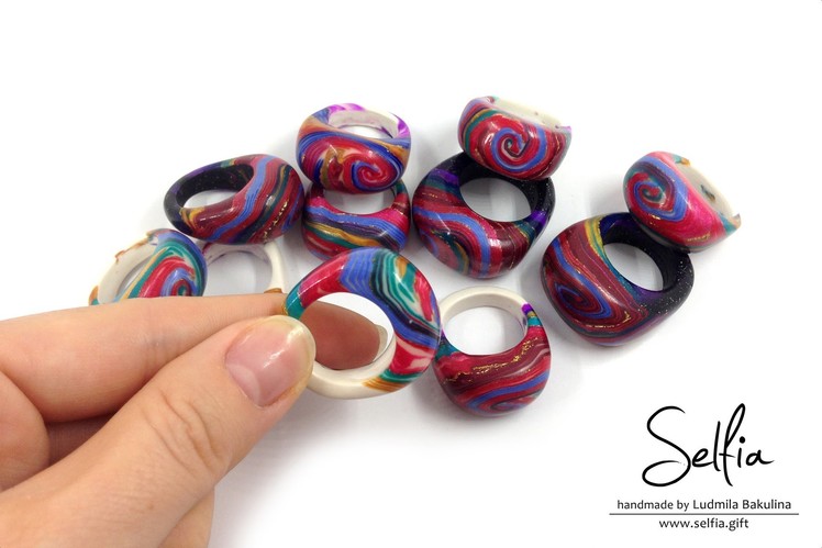 (Part 2 - English) Video tutorial: Bright ring from polymer clay with a hole cut outs !