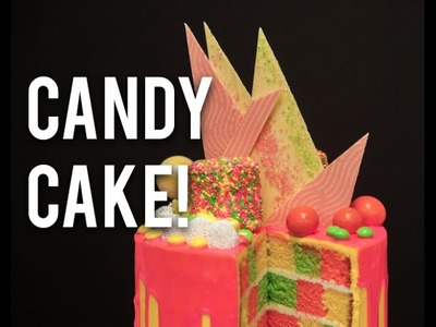How To Make A CHECKERBOARD CANDY CAKE! Neon vanilla cakes with buttercream and hot pink ganache!