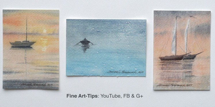 How to Paint Sailing Boats in Watercolor - ACEO - 3 Art Card Originals