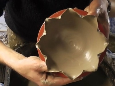 Throwing. Making some Flower shaped altered pottery bowls on the wheel