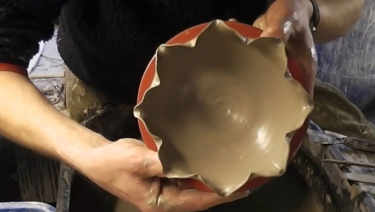 Throwing. Making some Flower shaped altered pottery bowls on the wheel