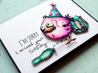 Tim Holtz Bird Crazy Stamps & Zig Clean Color Real Brush Markers