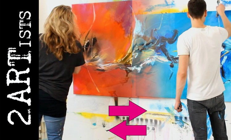 2 ARTists - Abstract acrylic painting demo by zAcheR-fineT & mARTin Spiegel