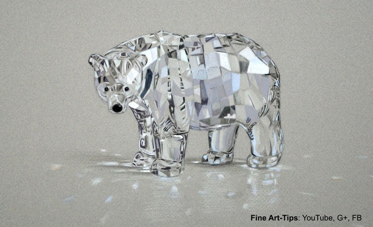 How to Draw a Swarovski Crystal Bear With Color Pencils - Glass