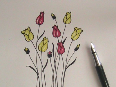 How to draw flowers for beginners- easy version tulip flowers