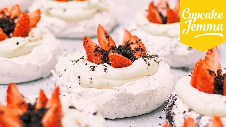 Mini Oreo Pavlovas with Malted Cream and Strawberries | Cupcake Jemma