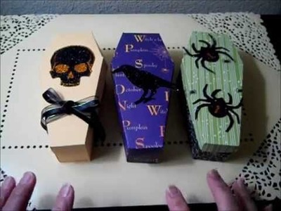 $1 Idea-Skull, Raven & Spider Coffin Treat Boxes (free pattern.template)