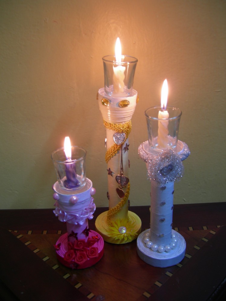 Best Out Of Waste Paper Colourful Candle Stands - Set of 3