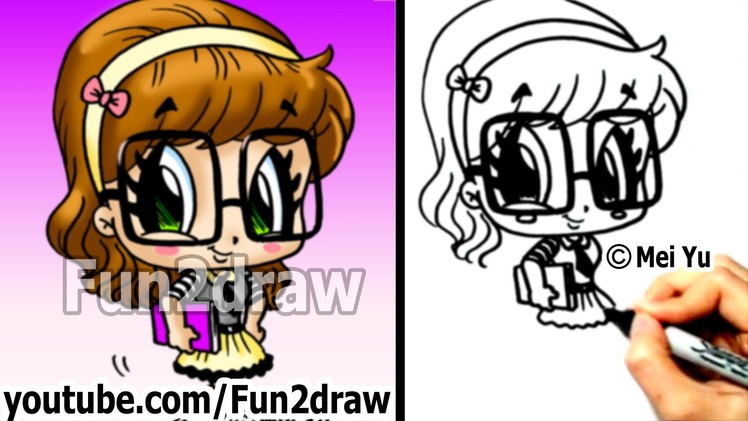 Cute Drawings - How to Draw Chibi - How to Draw a Nerd Girl - Popular Drawing Channels - Fun2draw