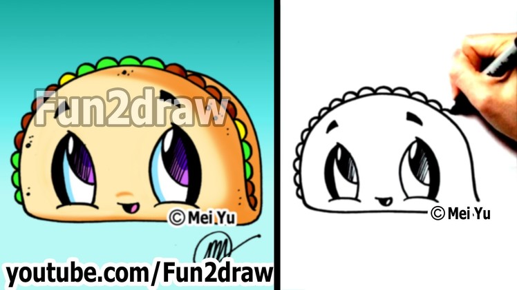Cute Easy Drawings - How to Draw Cartoon Food - Taco - dibujos animados - dibujo