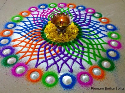 Diwali special rangoli design - Multicolored flower rangoli