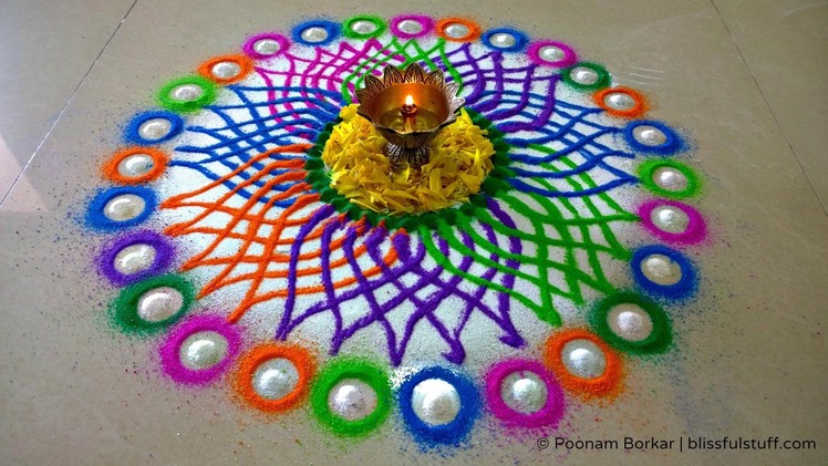 Diwali special rangoli design - Multicolored flower rangoli