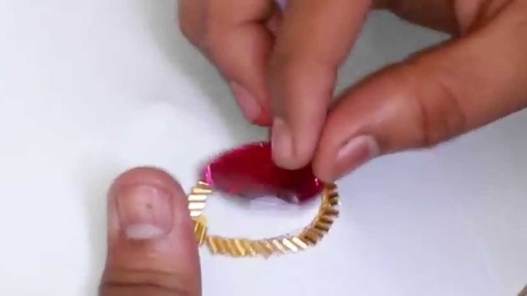 HAND MADE EMBROIDERY: How to sew a Kundan stone with golden bugle beads
