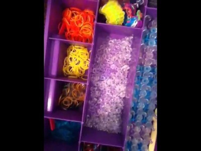 My rainbow loom case, rubber bands, and my creations!