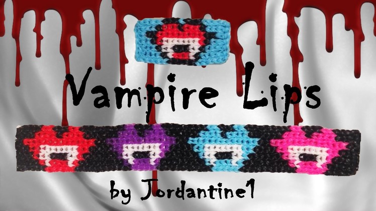New Vampire Lips Kiss Bracelet. Charm Grid Pattern - Alpha. Rainbow Loom - Halloween