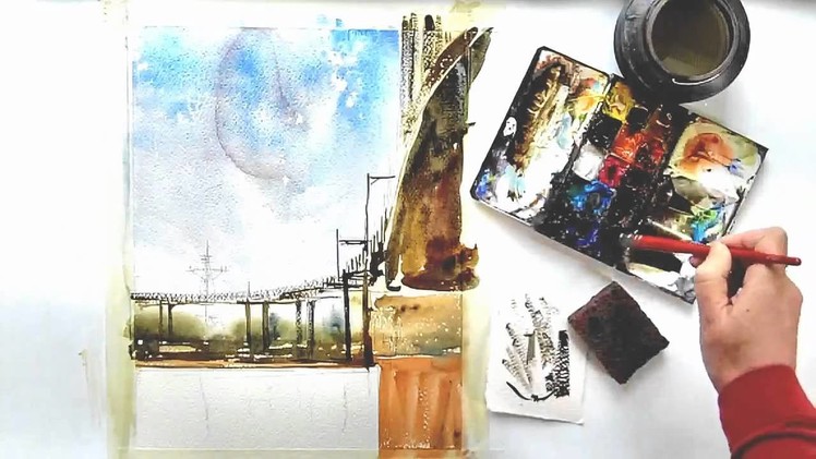Watercolor Painting Demo by Vinita Pappas; Bridge Scene