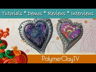 Zentangle Magic Heart pendants how to use silkscreens and cabezels with polymer clay